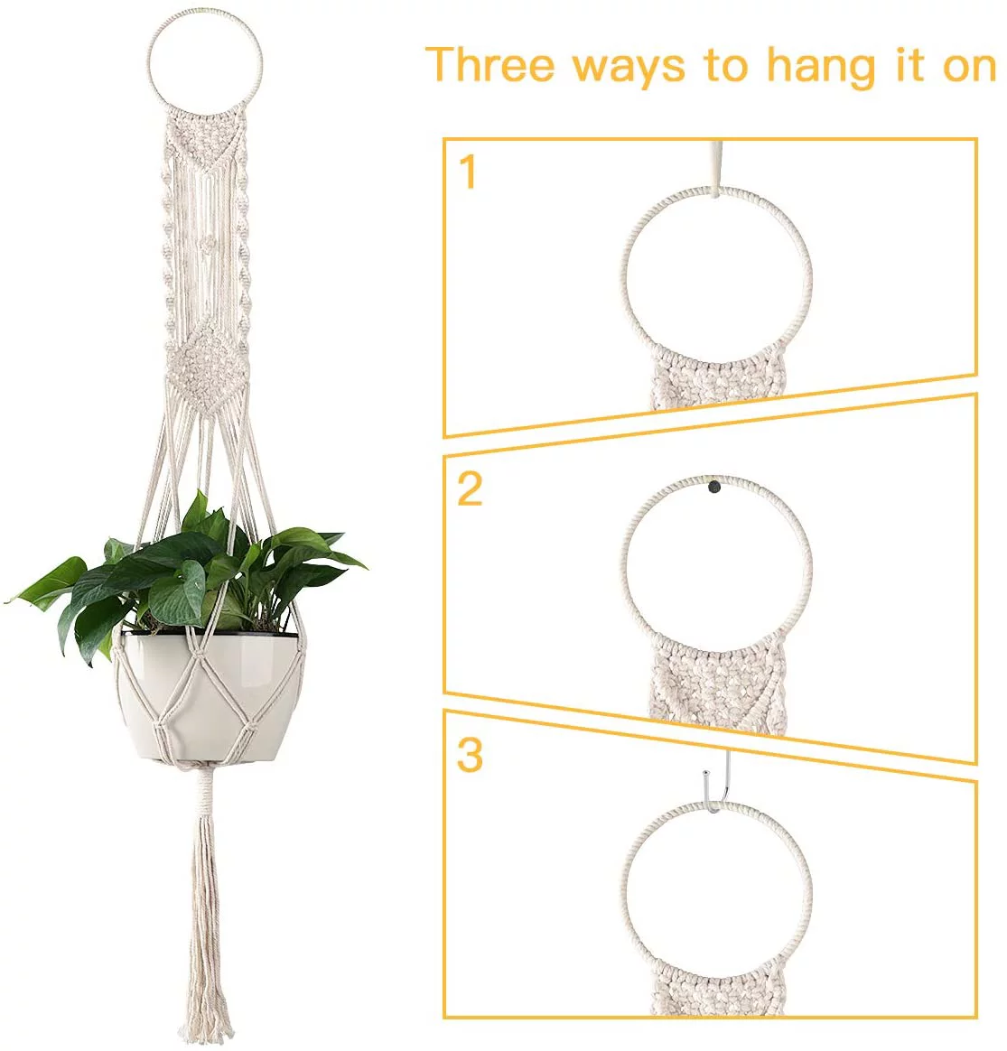 VONTER Macrame Plant Hangers, 2 Pack Indoor Outdoor Hanging Planter Basket Cotton Rope Flower Pot Holder Modern Boho Home Décor