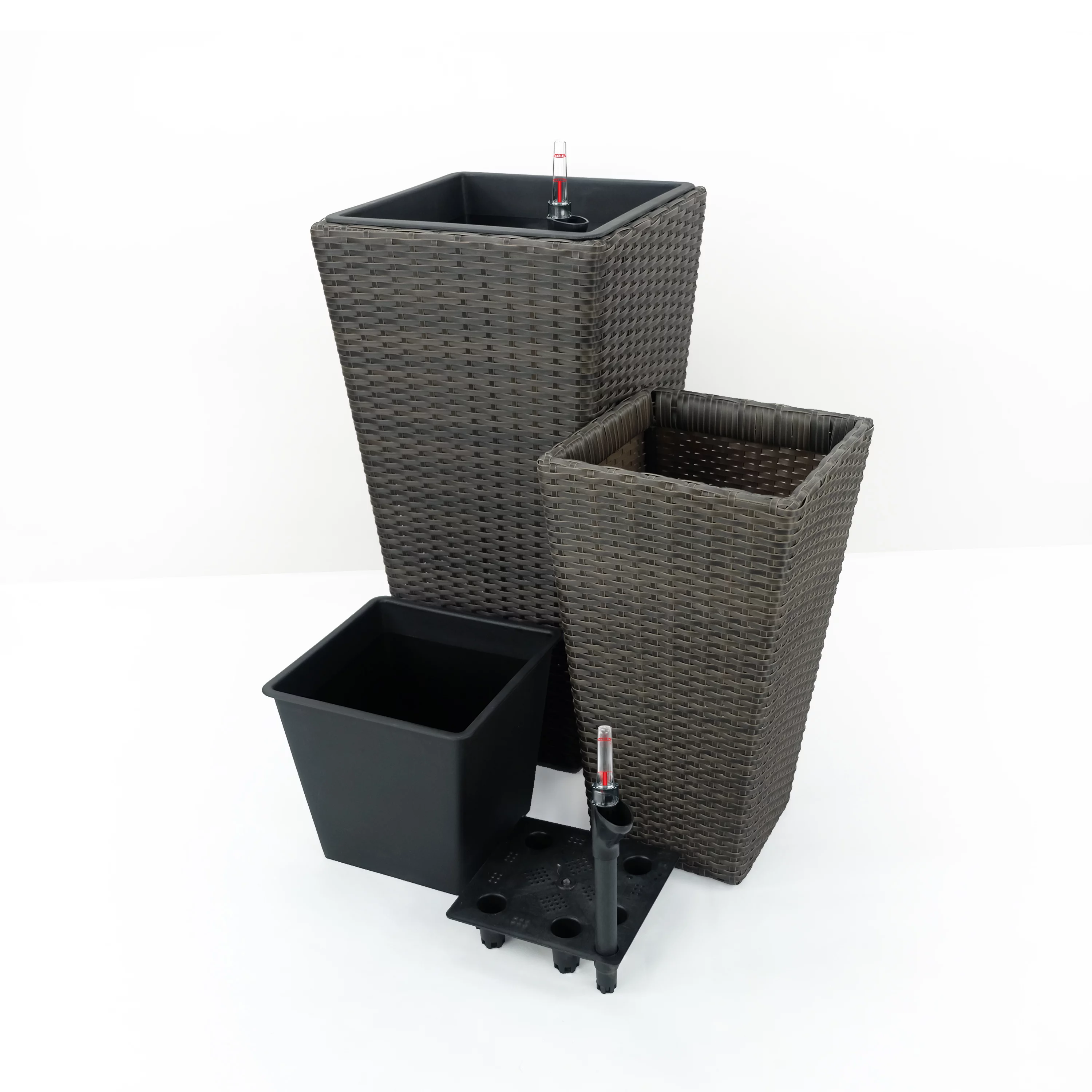 CoSoTower 2-Pack Self-Watering Planter - Hand Woven Wicker - Square - Expresso