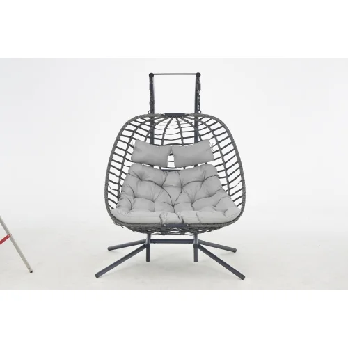 Buumin 2 person wicker double swing chair with cushion grey