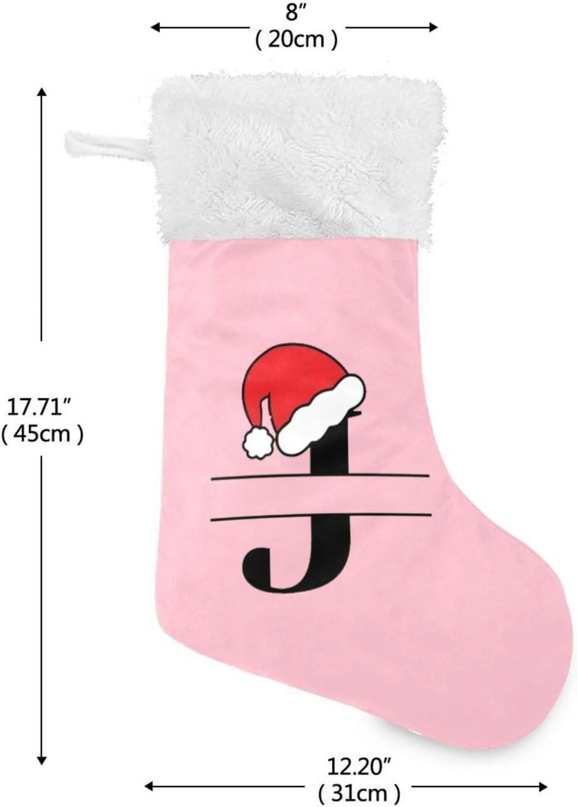 Dreamtimes Personalized Christmas Stockings 17.7 inch Customized Christmas Monograms J Pink Xmas Stockings Socks Fireplace Hanging Stockings for Family Christmas Decoration