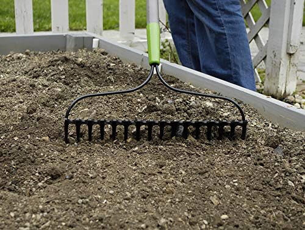 28252100 16-Tine Steel Double Play Bow Rake With Fiberglass Handle, 64-Inch