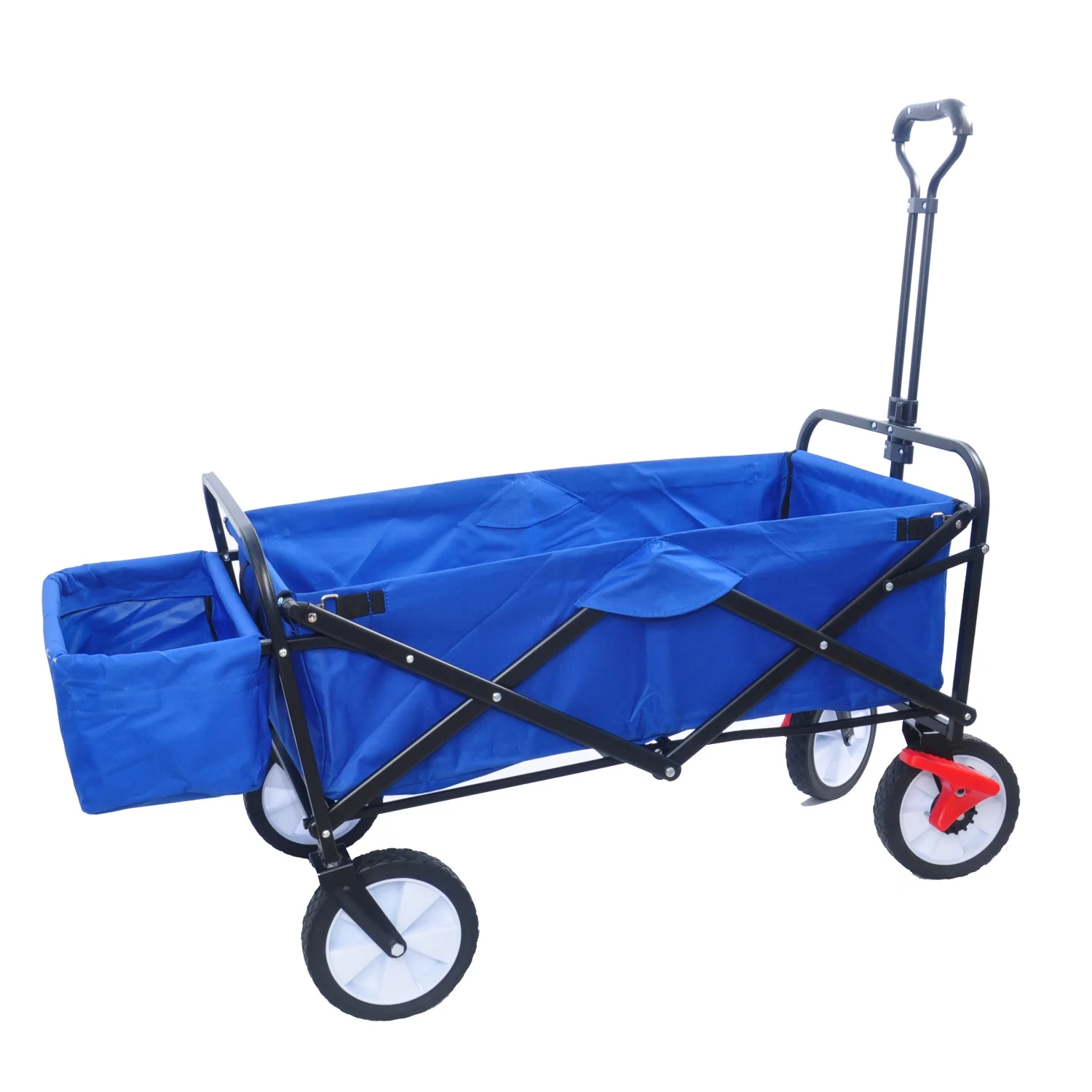 Blue Folding Garden Shopping Beach Cart with Large Wheels for Easy Maneuvering and Convenient Transport of Goods Large Blue Folding Wagon with All-Terrain Wheels for Effortless Shopping a