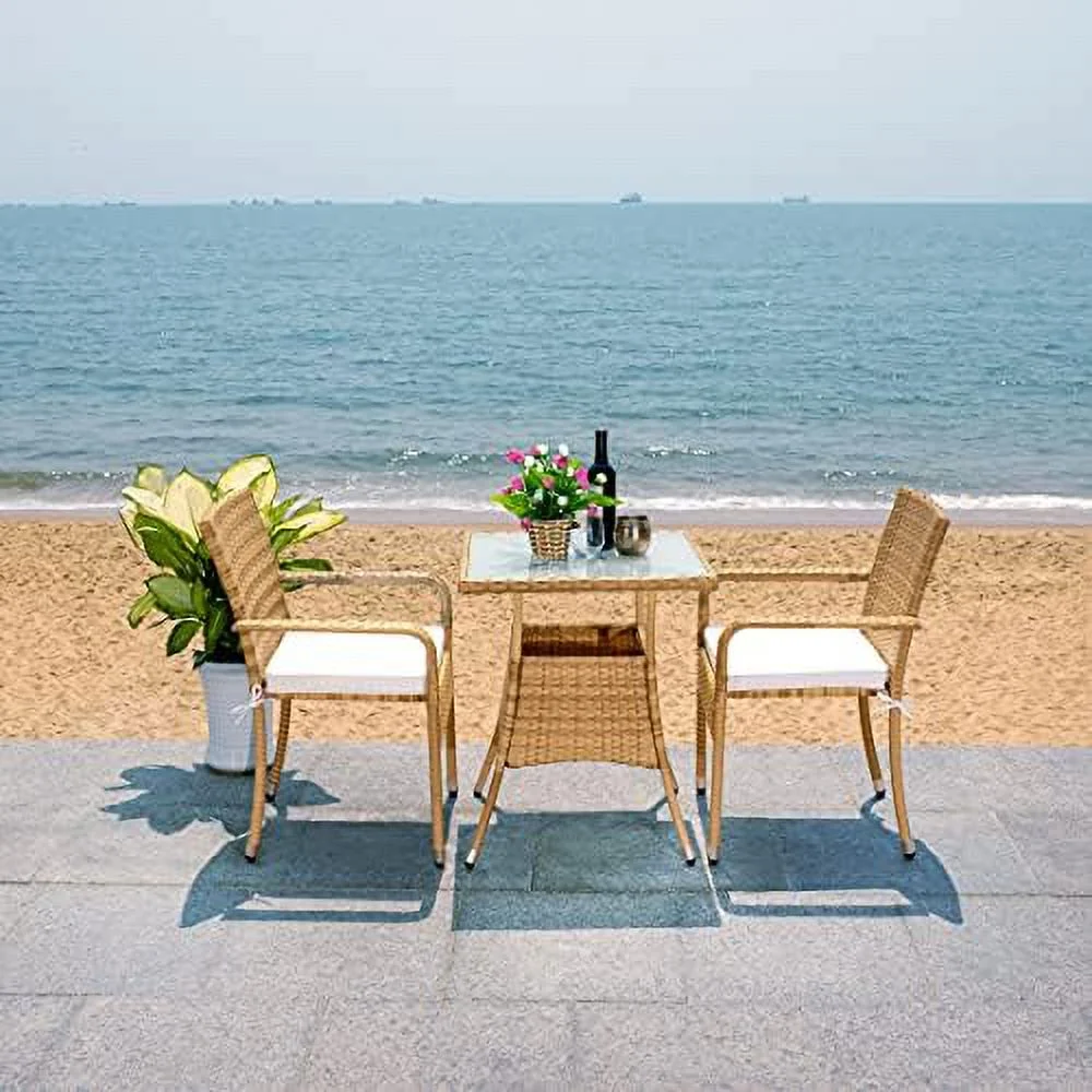 outdoor collection laban natural/white cushion 3-piece bistro set pat7718d