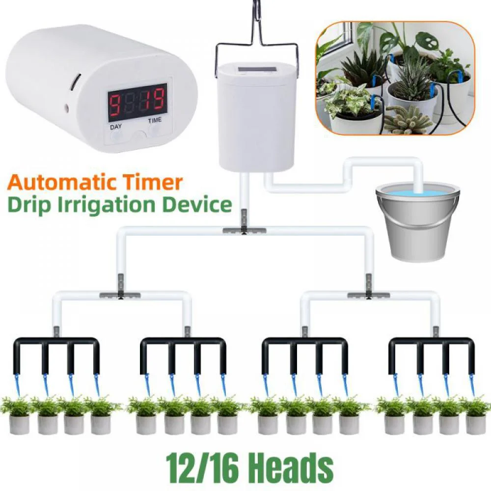 New Automatic Watering Pump Controller Flowers Plants Sprinkler Drip Irrigation System Kit Timer For Potted Plants 12/16 Head