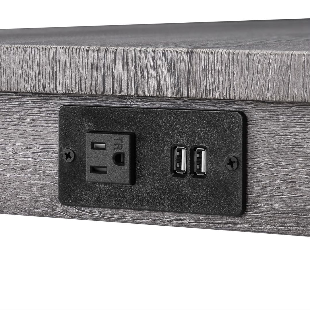 4 Piece Bar Table Set with Power Outlet Bar Table and Chairs Set Brown+Light Gray