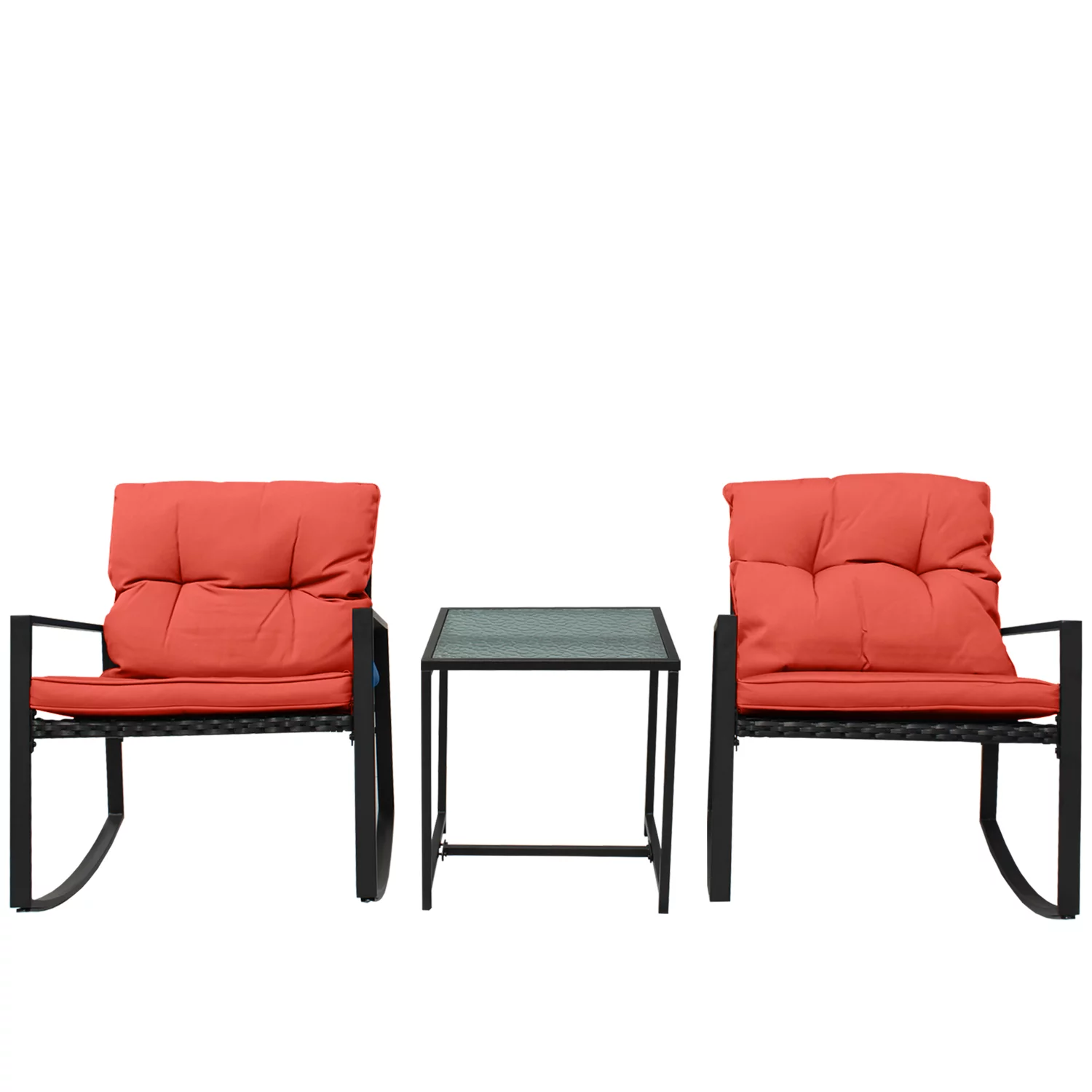 Outdoor Indoor 3Pcs terrace furnishings chair Set, Wicker Bistro house Sets with Cushions and Tempered Glass occasional Table