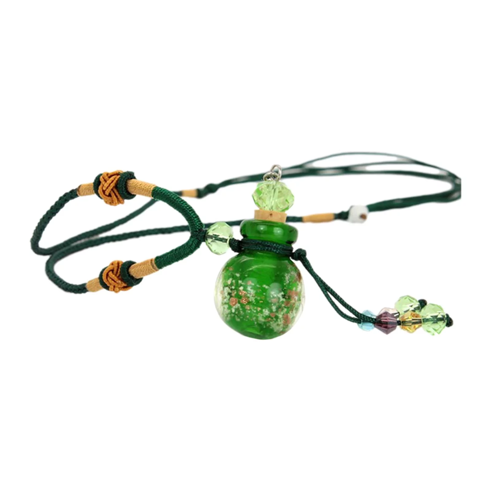 Refillable Empty Lovely Gourd Shaped Essential Oil Bottle Pendant Necklace, Adjustable Rope Fragrances 1ml Perfume Bottle Urn Bottles , Green