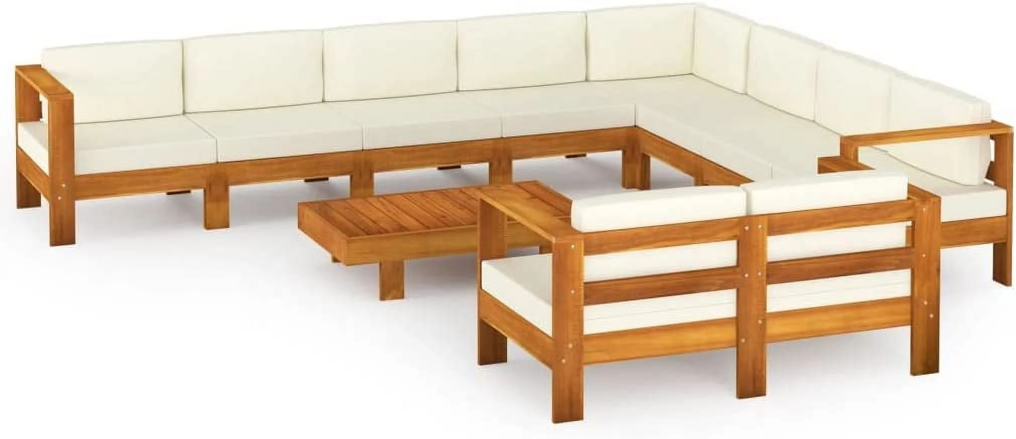 Furniture Sets 10 Piece Patio Lounge Set with Cream White Cushions Acacia Wood Outdoor Tables for Conversation Dining Outdoor Chair Cushions White