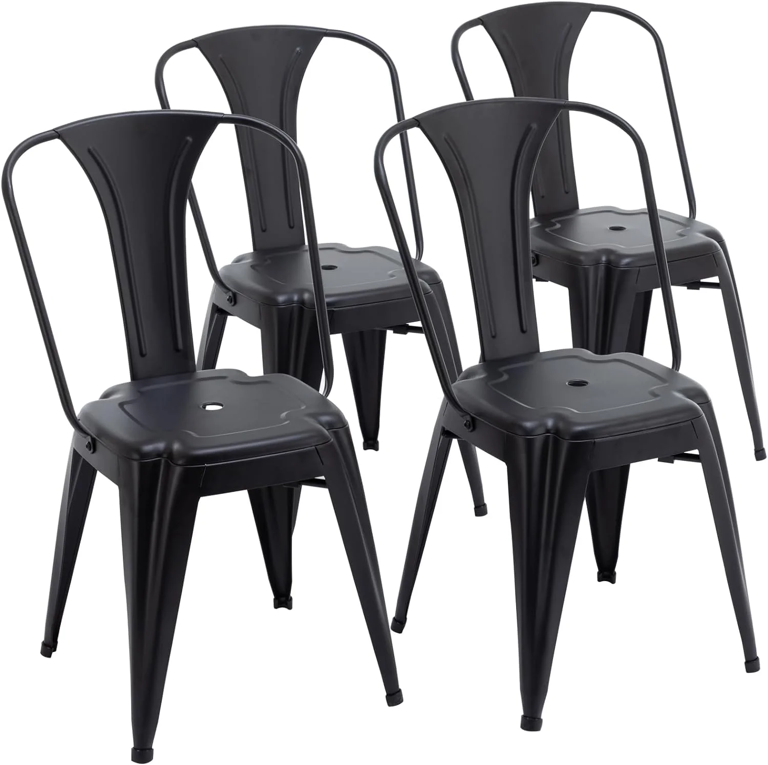 Metal Dining Chairs Set of 4 Stackable Industrial Chairs Metal Patio Chairs Kitchen Bistro Cafe Tolix Side Bar Chairs Indoor Outdoor, Black