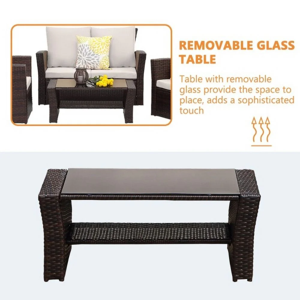 Buumin Wholesale Modern 4 Seater Sofa Brown Couches Furniture Set With End Side Coffee Table 4 Pieces