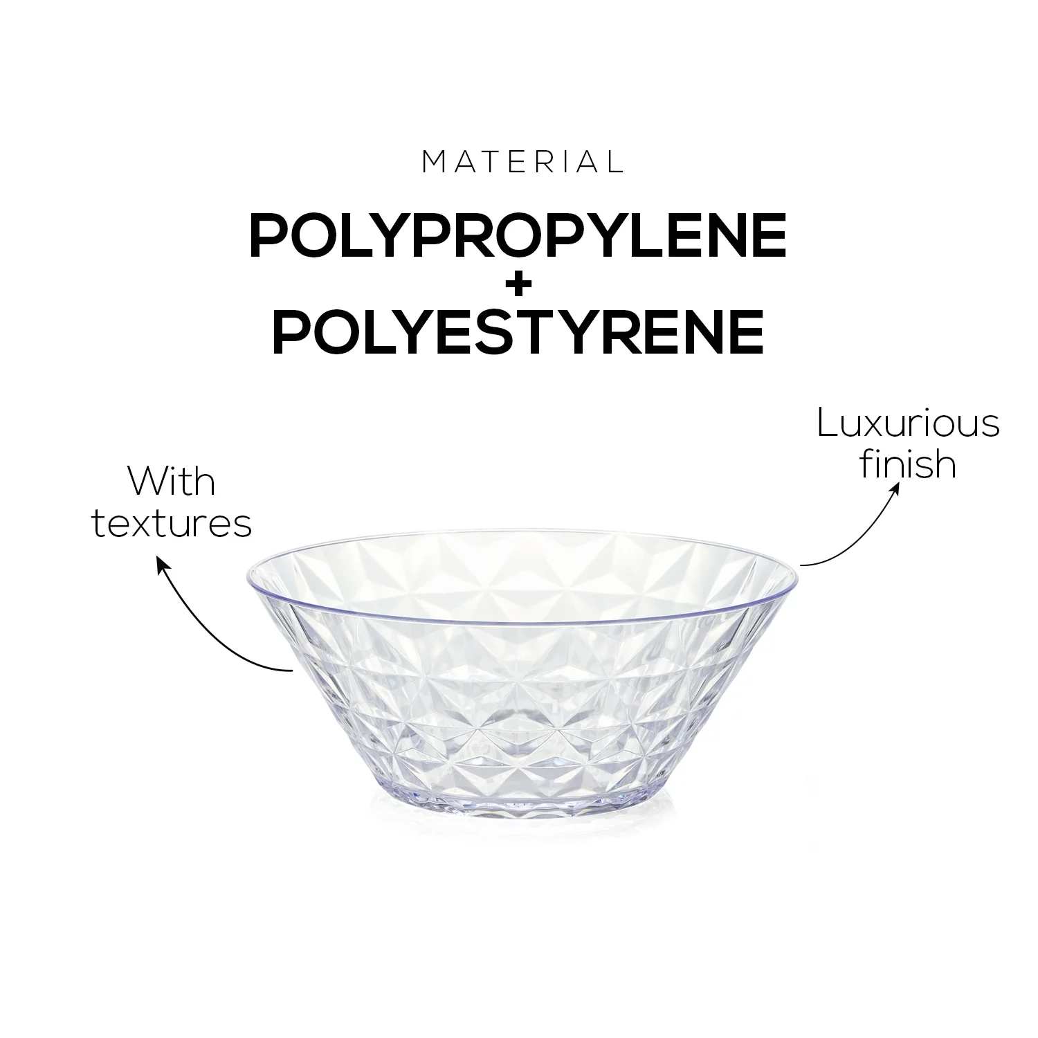 Plasvale - Set of 12 Colorful Durable Plastic Dessert Bowls (8 fl oz) - Crystal Line - Dishwasher Safe - BPA Free (Clear)