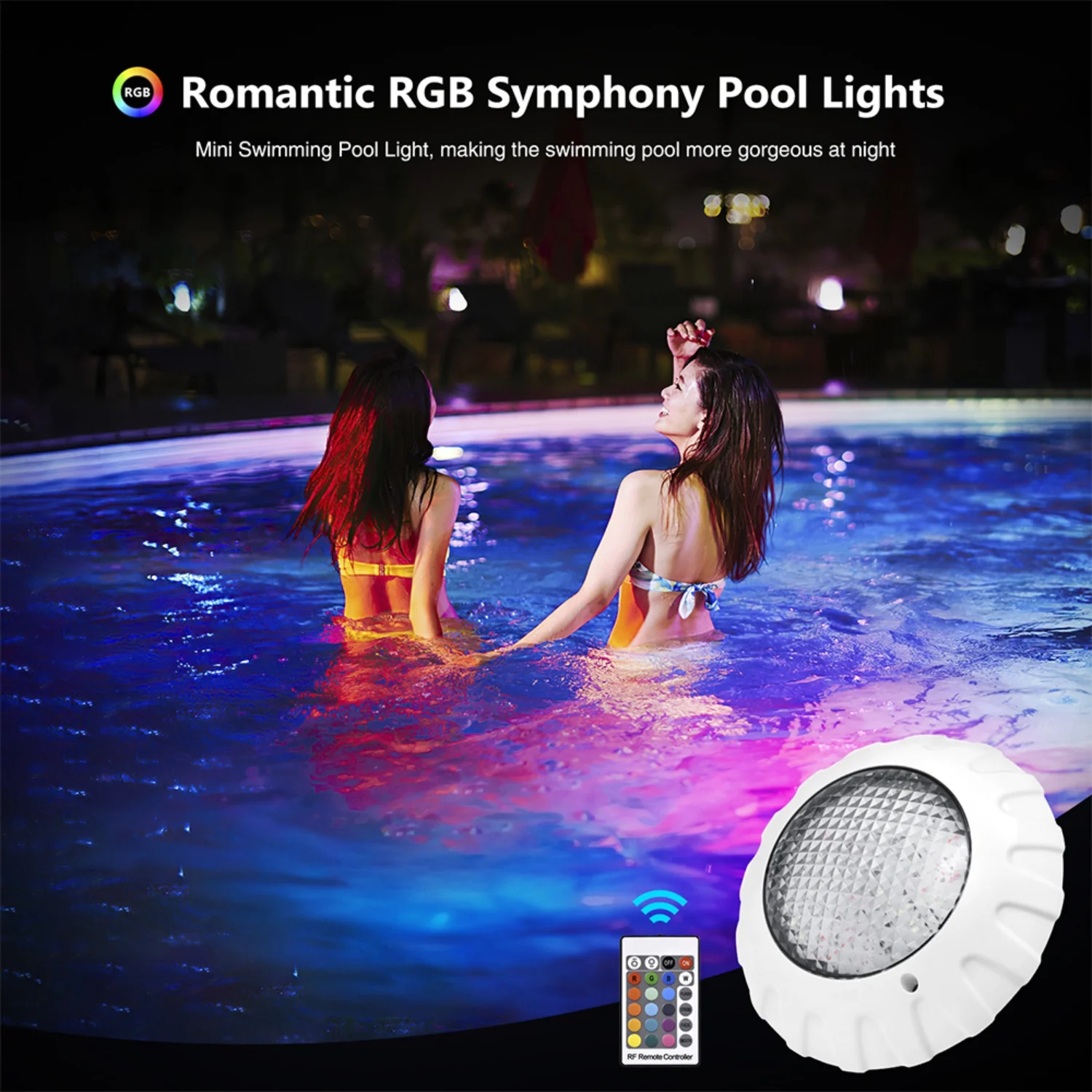 Bright and Colorful Dazzling Waterproof RGB LED Submersible Pool Lamp with 12V Remote Control - Underwater Night Light Fountain Spotlight - Wall Mounted for Ambiance Decor - Perfect for I