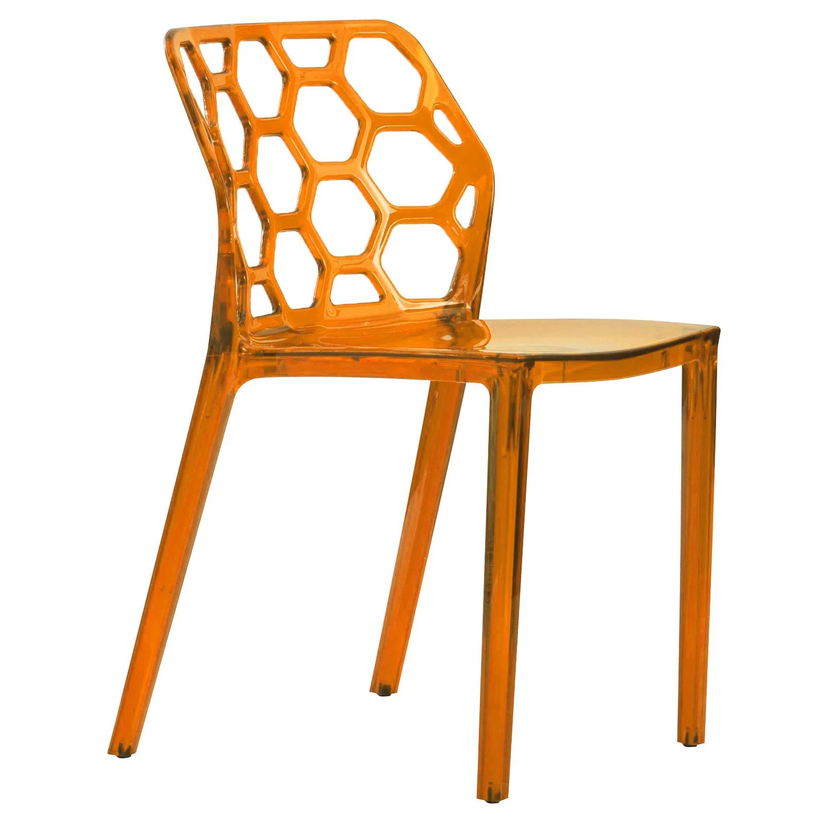 LeisureMod Dynamic Modern Honeycomb Design Dining Chair, Transparent Orange Set of 2