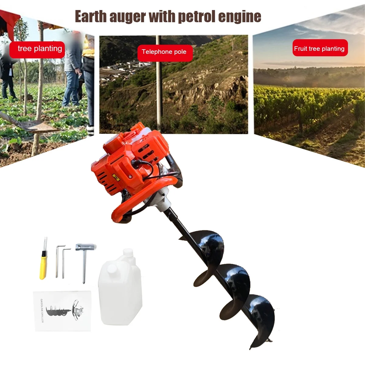 ECUTEE Gas Powered Fence Post Hole Digger 52cc Earth Auger Digger with 8