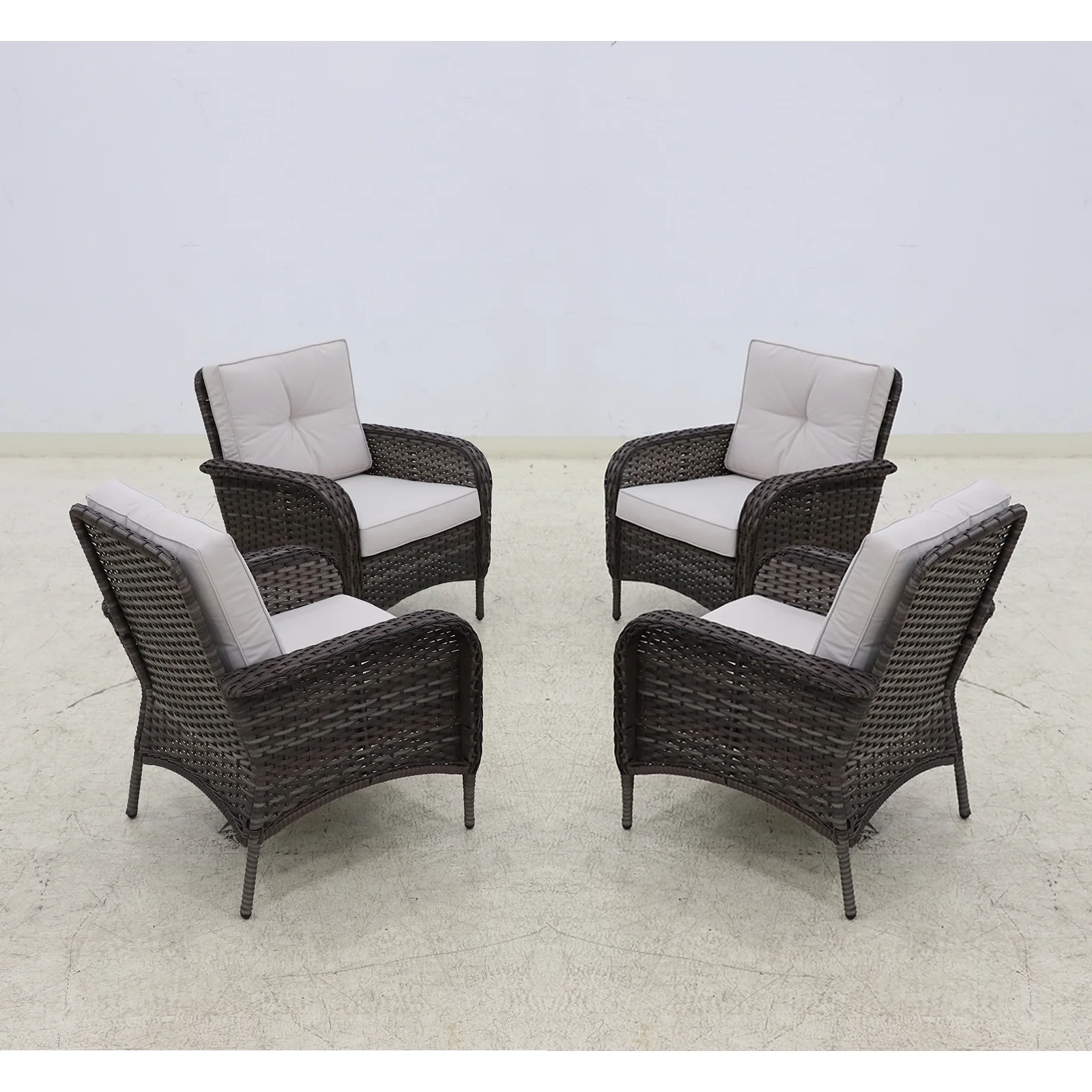 COOS BAY Set of 4 Patio Wicker Rattan Dining Armchair with Beige Cushion for Patio, Deck, Porch, Dark Brown