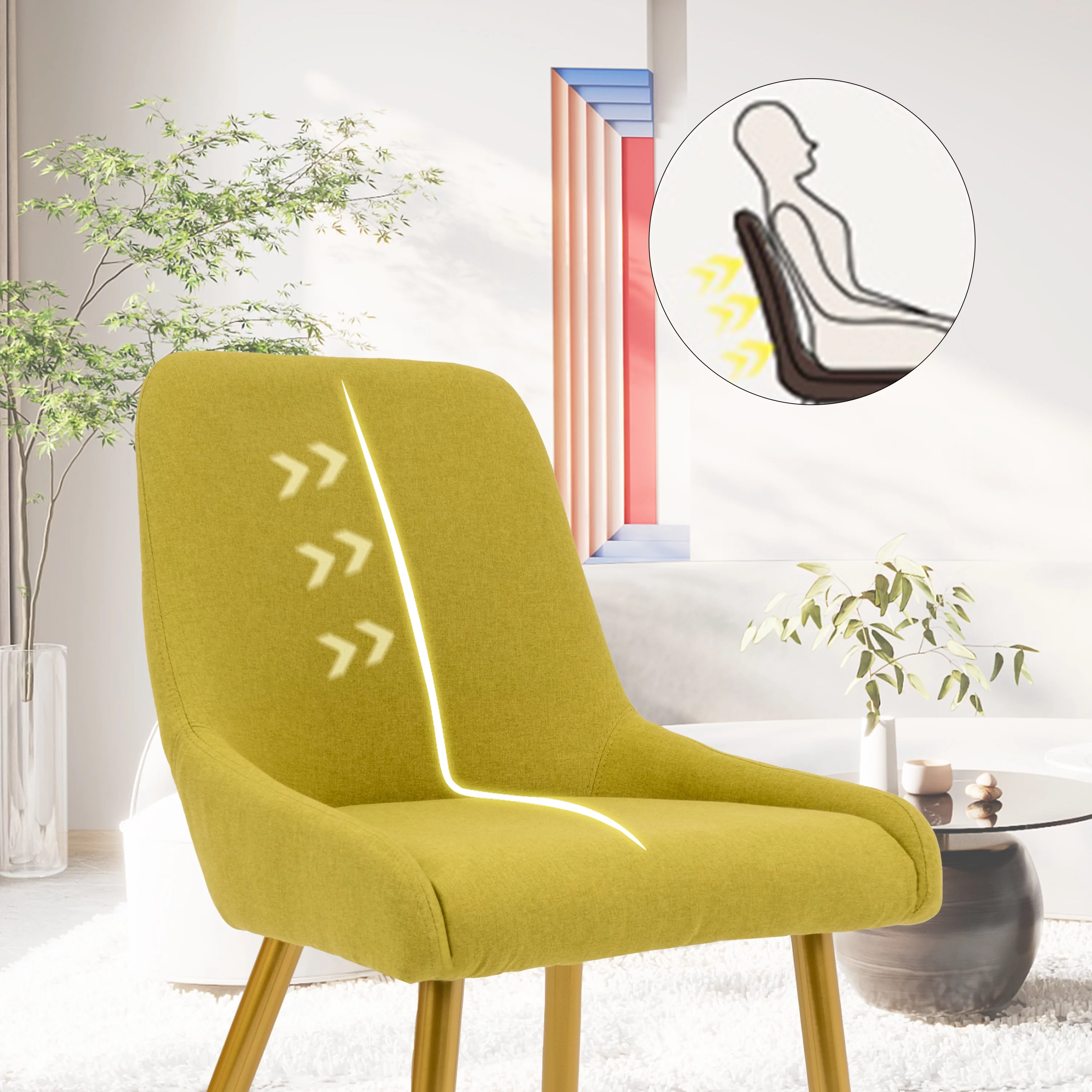 Prime Garden Modern Dining Chair Set of 2 Upholstered with Iron Legs,Green