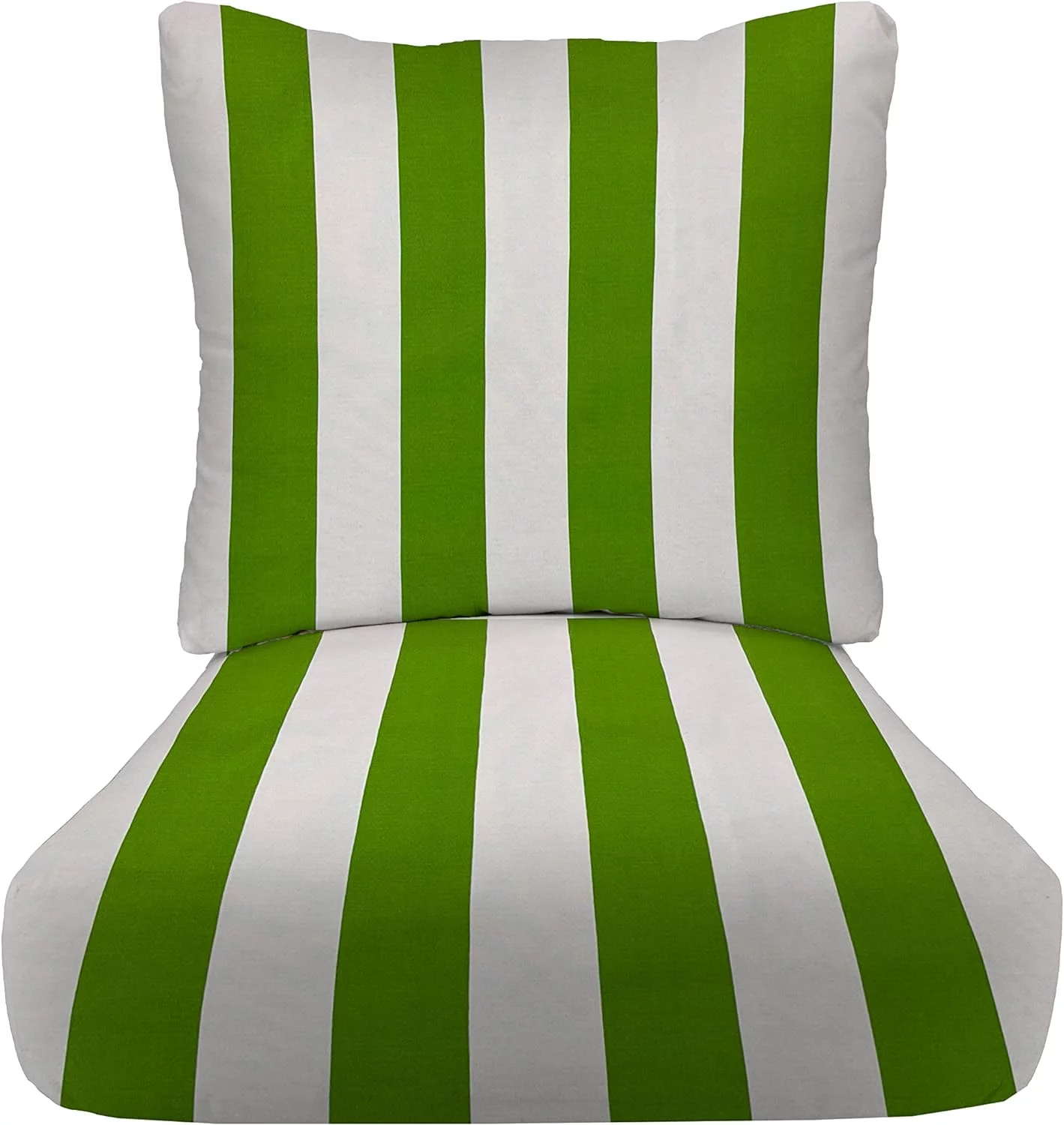 Indoor Outdoor Deep Seating Chair Cushion With Pillow Back | All Weather Polyester Fabric | Seat 23” W X 24” D  Back 25” W X 21” H | Green  White Stripe
