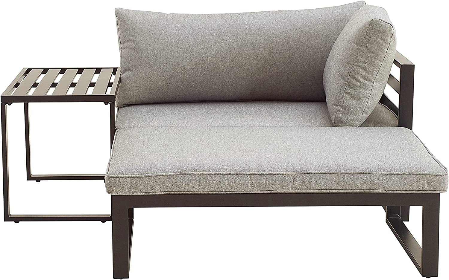 Patio Furniture Outdoor Conversation Set Sectional Corner Sofa Metal Steel Couch Armrest Chair  Side Coffee Table, Grey