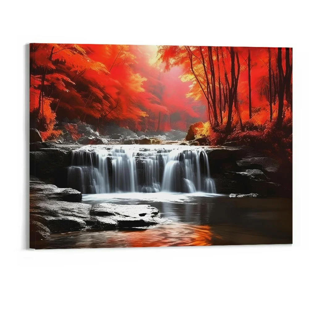 Shiartex Canvas Wall Art Picture 20x16in for Living Room Bedroom Home Decor Red Waterfall 20x16in