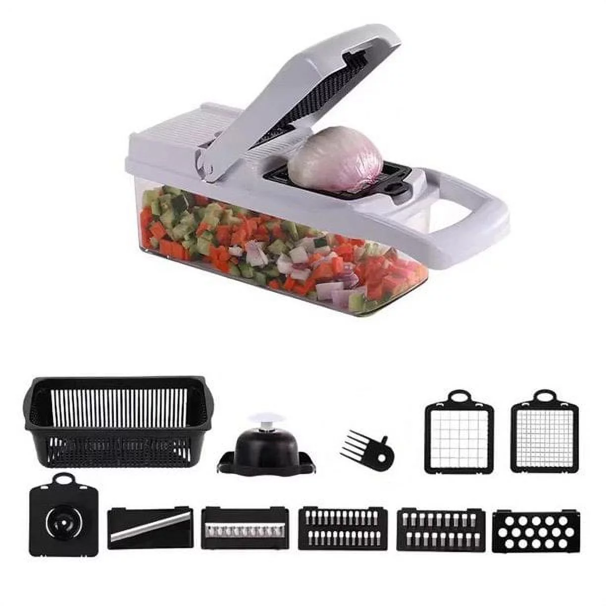 Vegetable 11 in 1 Chopper, Heavy Duty Mandoline Slicer Potato Onion Chopper Food Chopper Veggie Chopper with Vegetable Peeler, Hand Guard and Container.