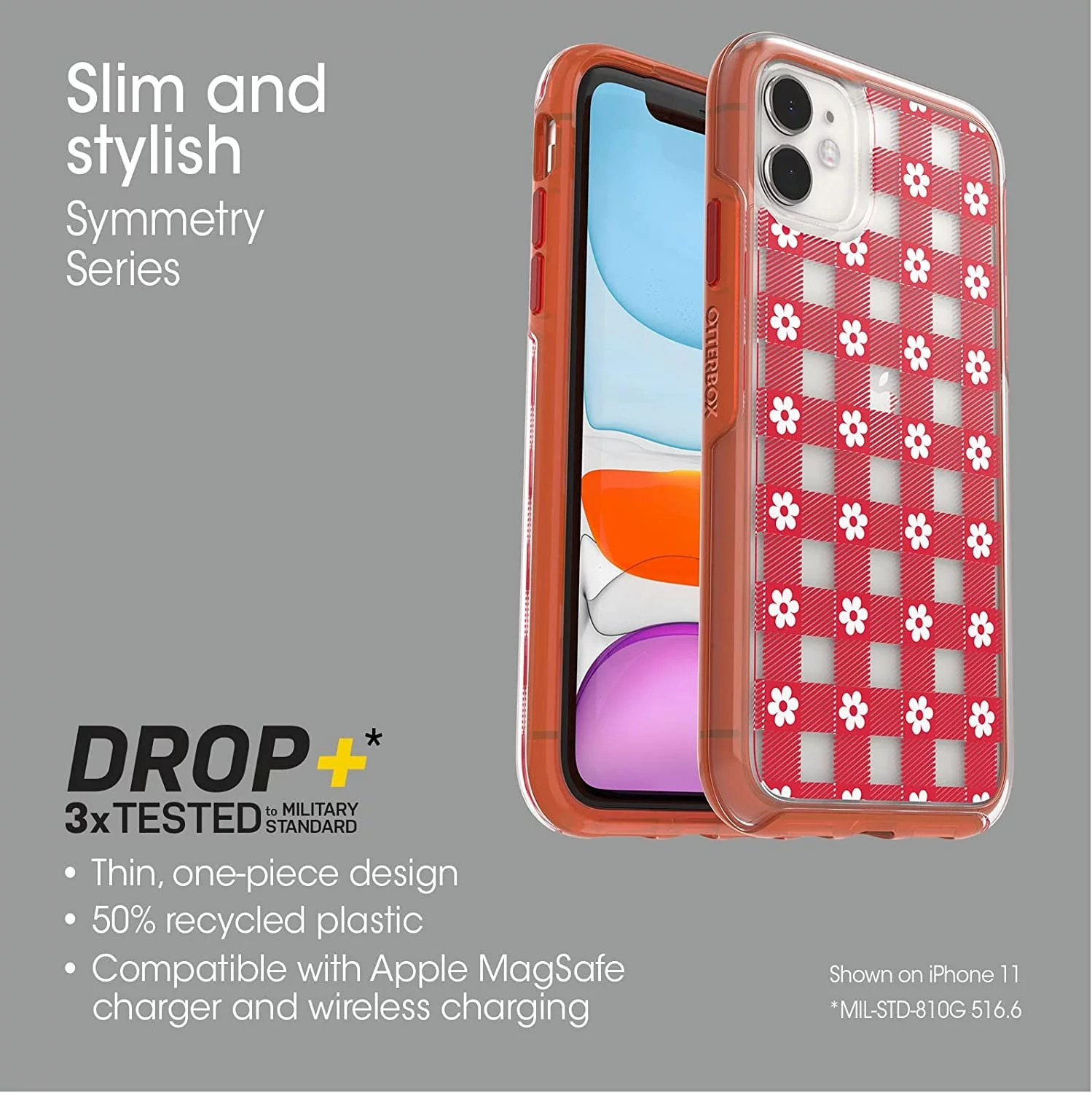 OtterBox iPhone 11 Symmetry Series Case - PICNIC DAISY, ultra-sleek, wireless charging compatible, raised edges protect camera & screen