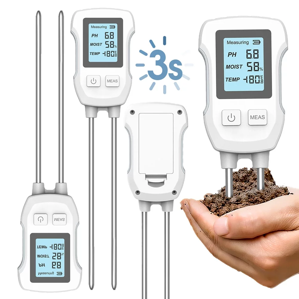 Digital Soil Meter 3 in 1 Soil Tester PH Moisture Temperature Test Kit LCD Screen Garden Farm Instrument Detector Plants Sensor