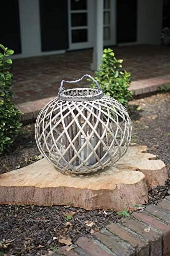 Low Round Willow Lantern, One Size, Gray