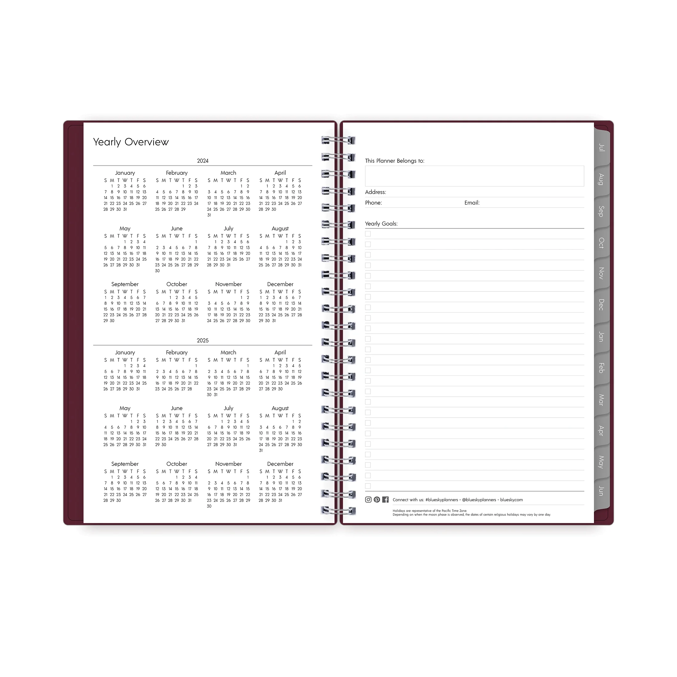 2024-25 Weekly Monthly Planner, 5x8, by Blue Sky, Berry