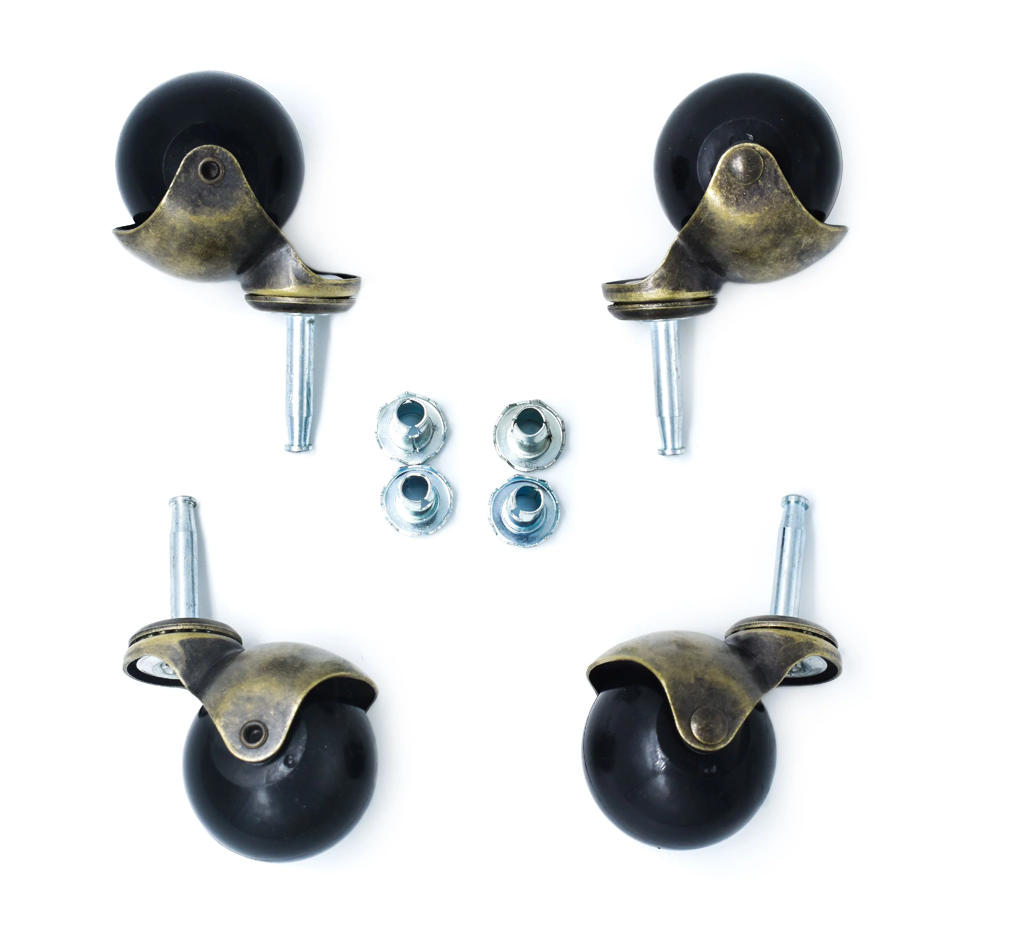 4-Pack 2-inch Antique Gold Poly Wheel Ball Caster with Wood Stem & Socket