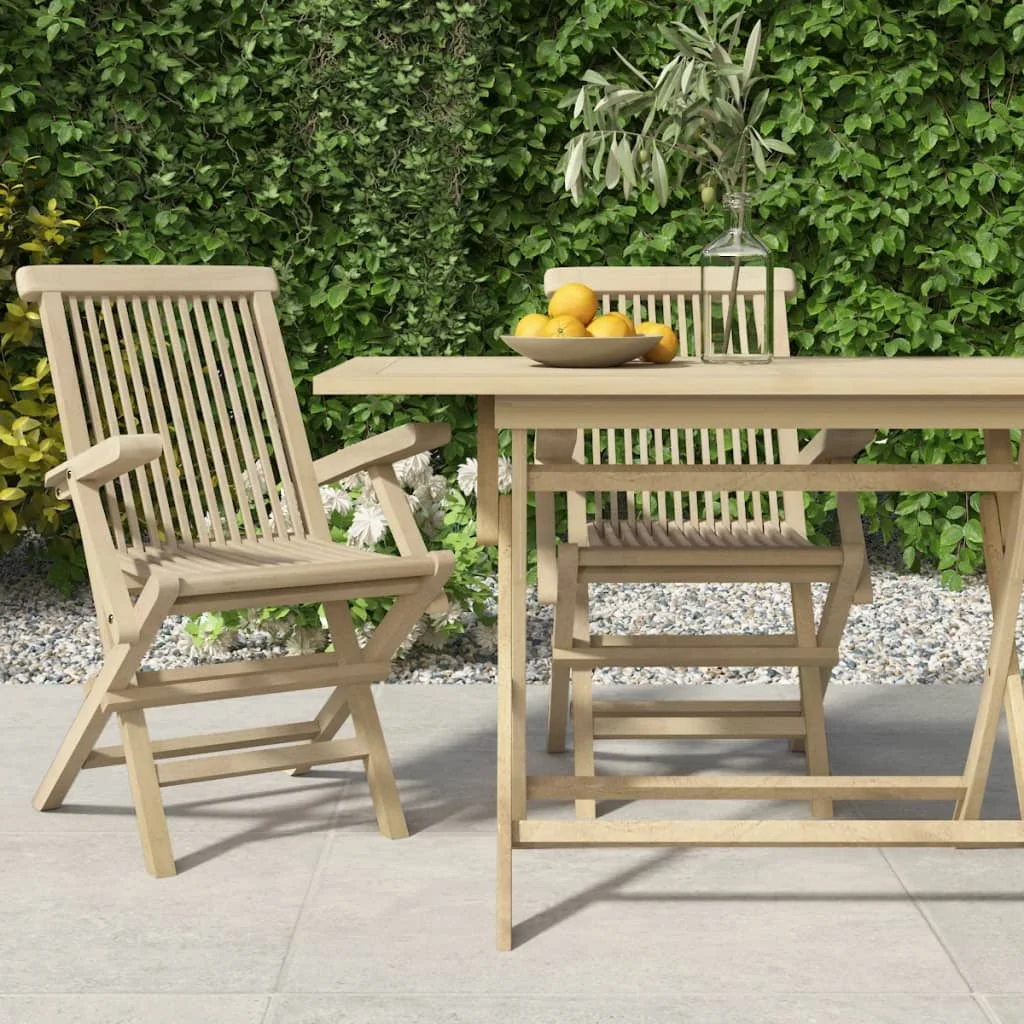 Tomshoo Folding Patio Chairs Gray Solid Wood Teak, Cozy Leisure Time, Family and Friends