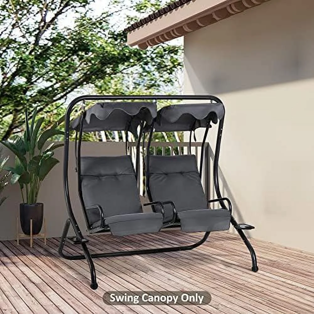 2-Seater Swing Canopy Replacement With Tubular Framework, Outdoor Swing Sunshade Top Cover (Canopy Only), Dark Gray