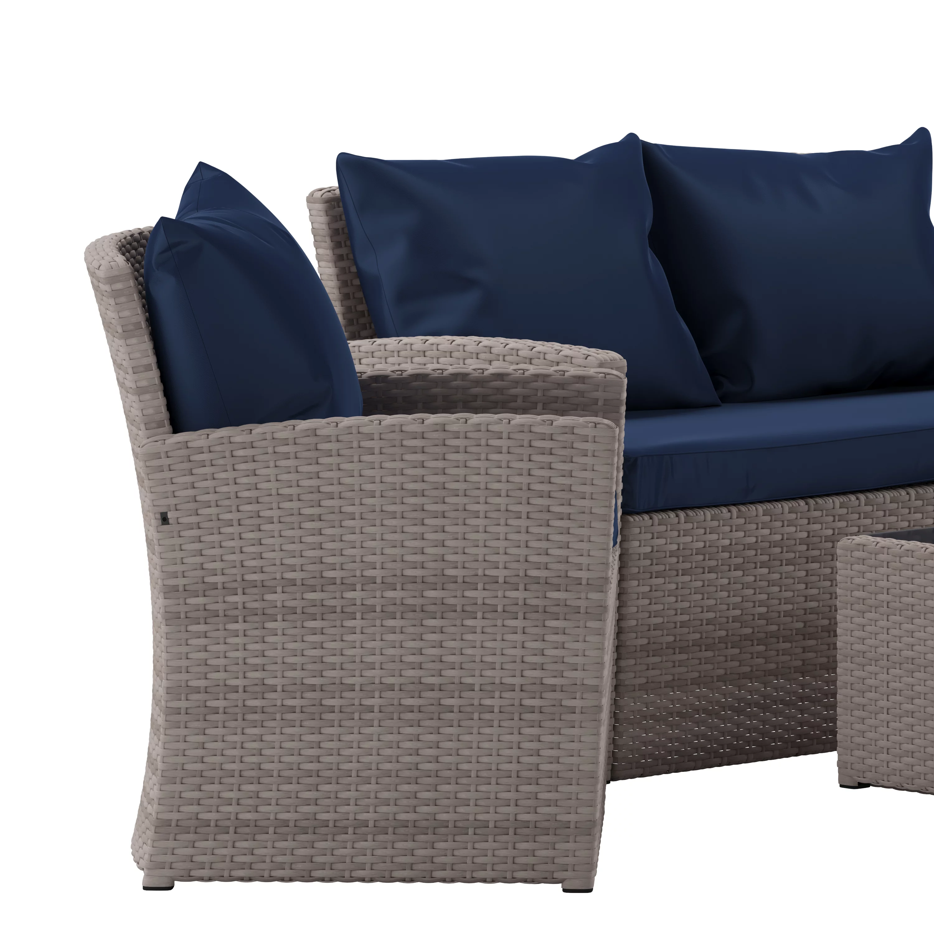 BizChair Series 4 Piece Light Gray Patio Set with Navy Back Pillows and Seat Cushions