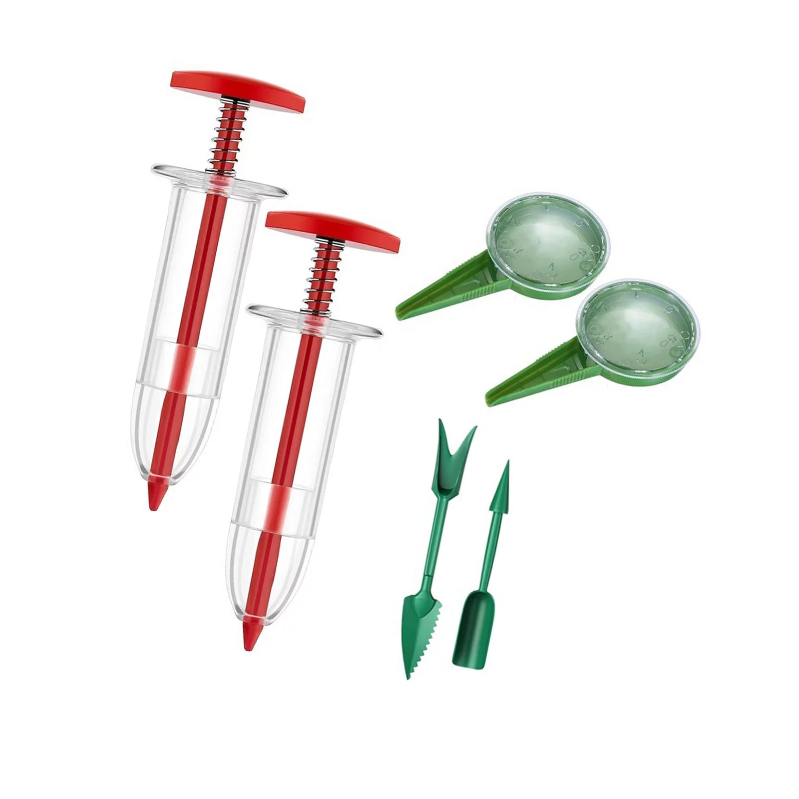 Manual Seeder Dispenser with Transplanting Tools, Garden Seeder Planter Sower, Garden Seedling Tool Red and Green