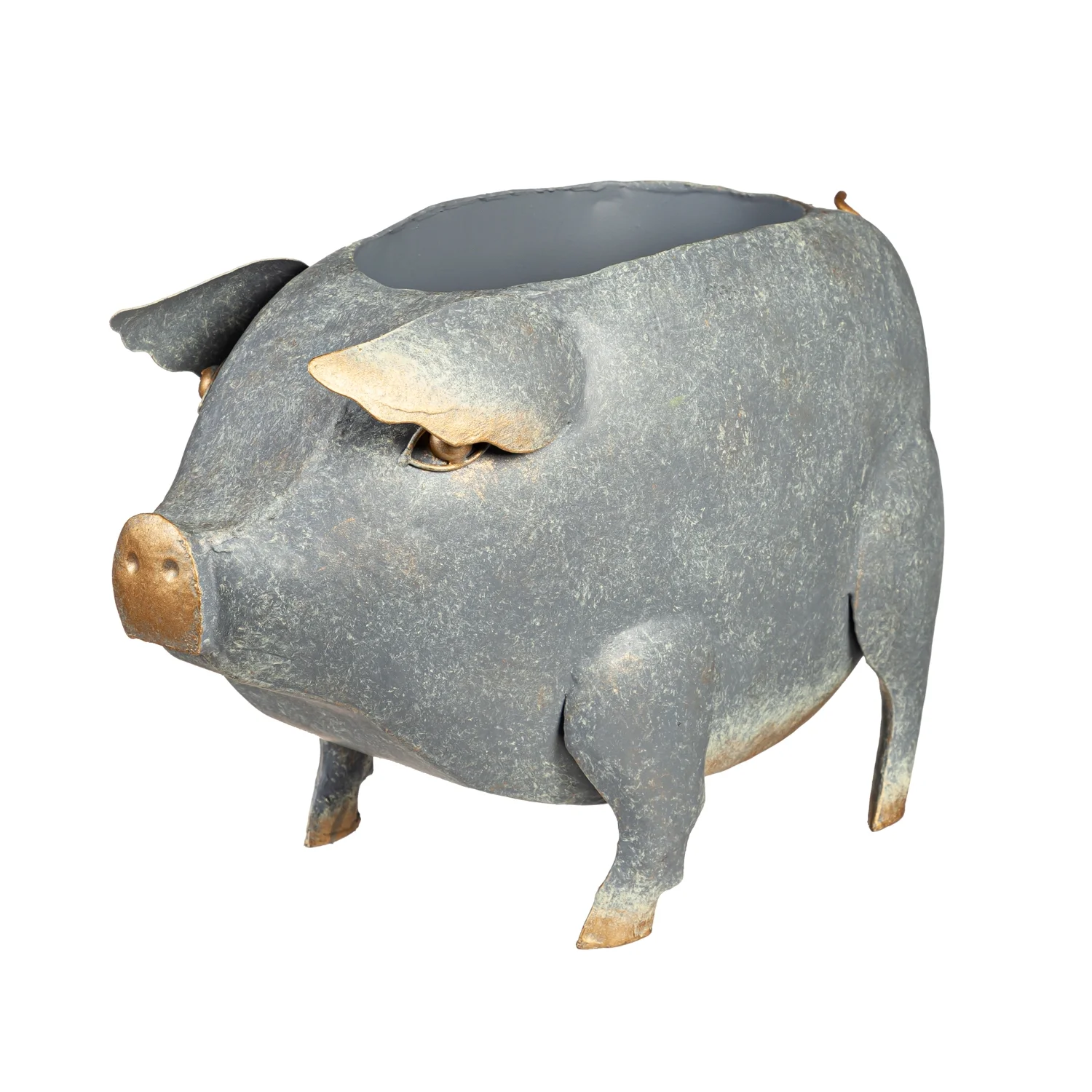 Grey Metal Pig Planter