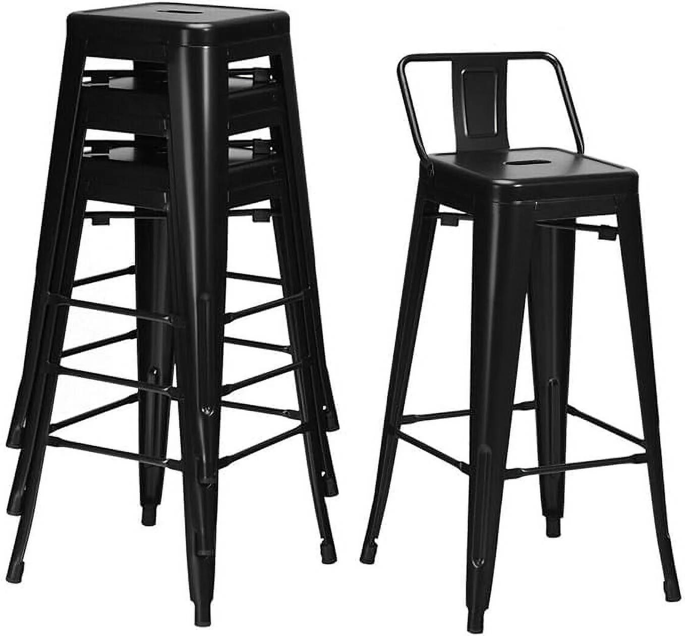 Metal Dining Chairs Set of 4 - Black - Detachable Backrest - Indoor Outdoor Cafe Stools 17