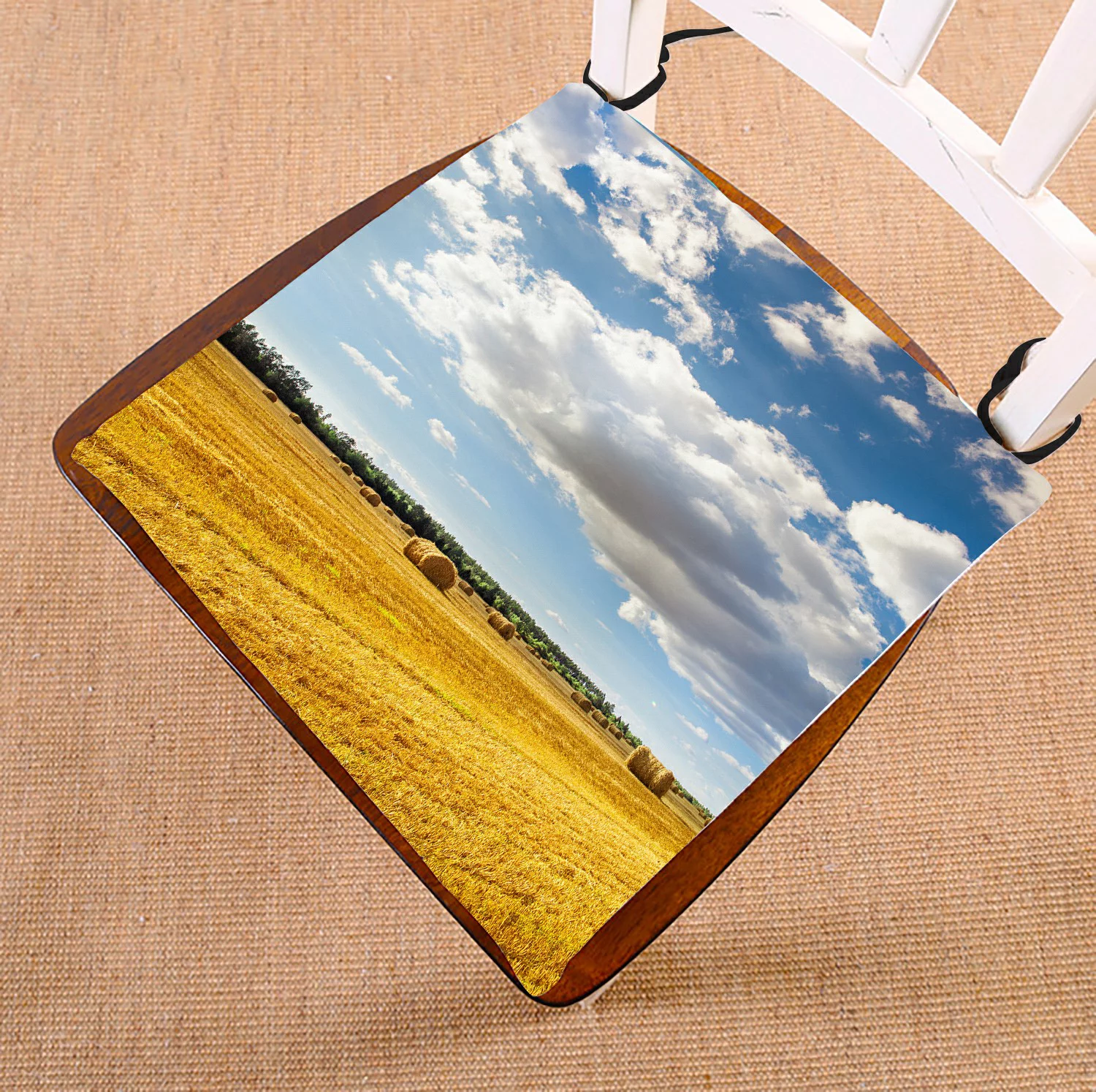 ABPHQTO Blue Sky Little Clouds Green Forest Yellow Ricks Hay Chair Pad Seat Cushion Chair Cushion Floor Cushion Two Sides Printing 20x20 Inch