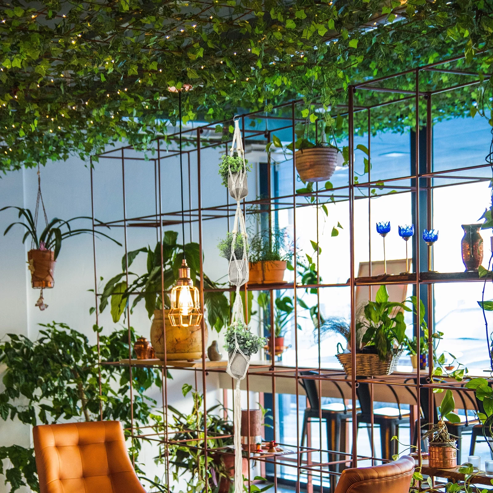 Ceiling Plant Hangers Macrame Hanging Flower Pot Supports Flowerpot Lace Wooden Fiber White