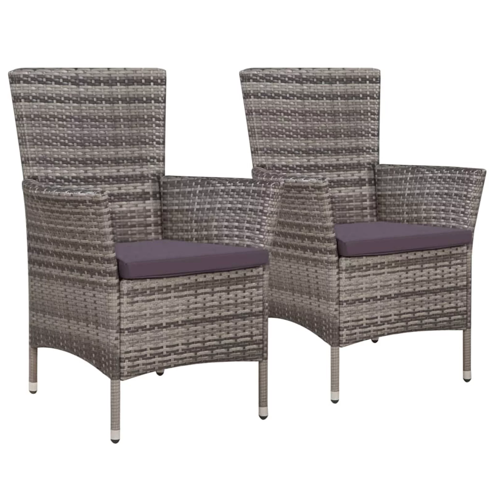 Tomshoo Patio Chairs 2 pcs with Cushions Poly Rattan Gray