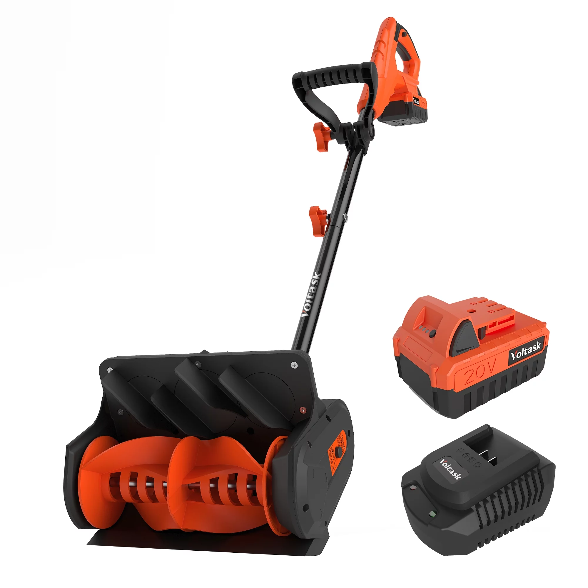 VOLTASK 20V 12-Inch Cordless Snow Shovel with Directional Plate, Battery & Quick Charger Included