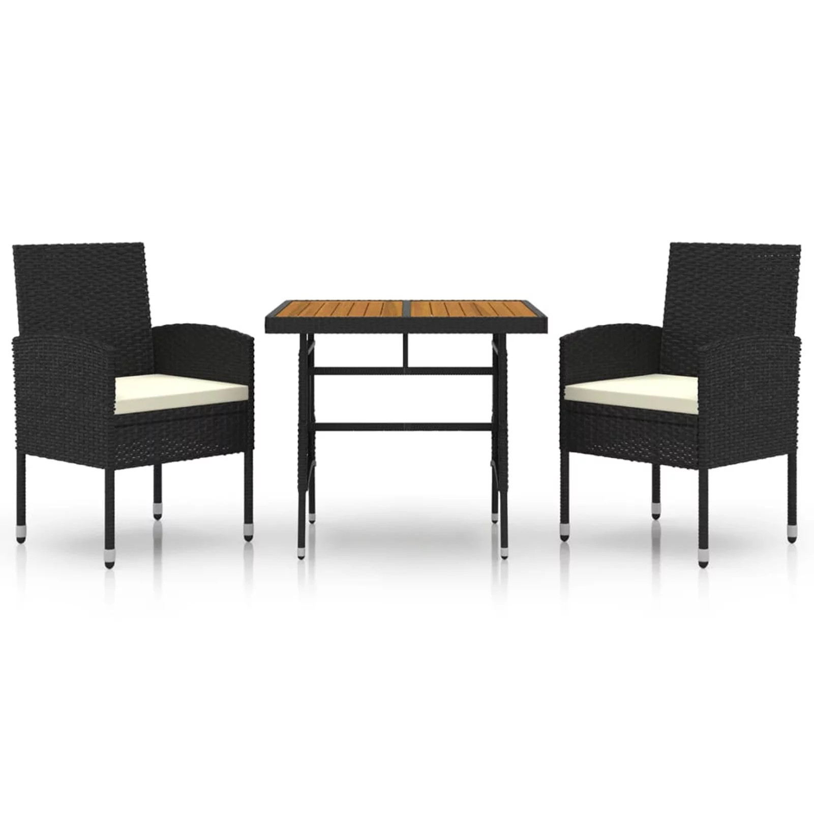 Tomshoo 3 Piece Patio Dining Set Poly Rattan Black