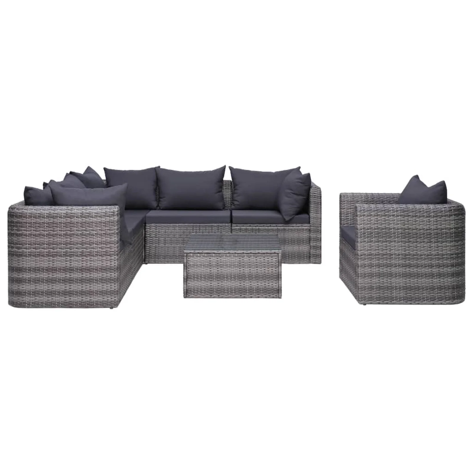 walmeck 7 Piece Patio Sofa Set with Cushions & Pillows Poly Rattan Gray