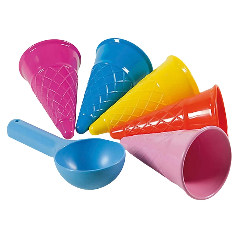 Etereauty 1 Set of 6pcs Seaside Beach Toys Sand Ice Cream Cones and Scoop Outdoor Toys for Kids Children (5pcs Cream Cones and 1pc Scoop Random Color)