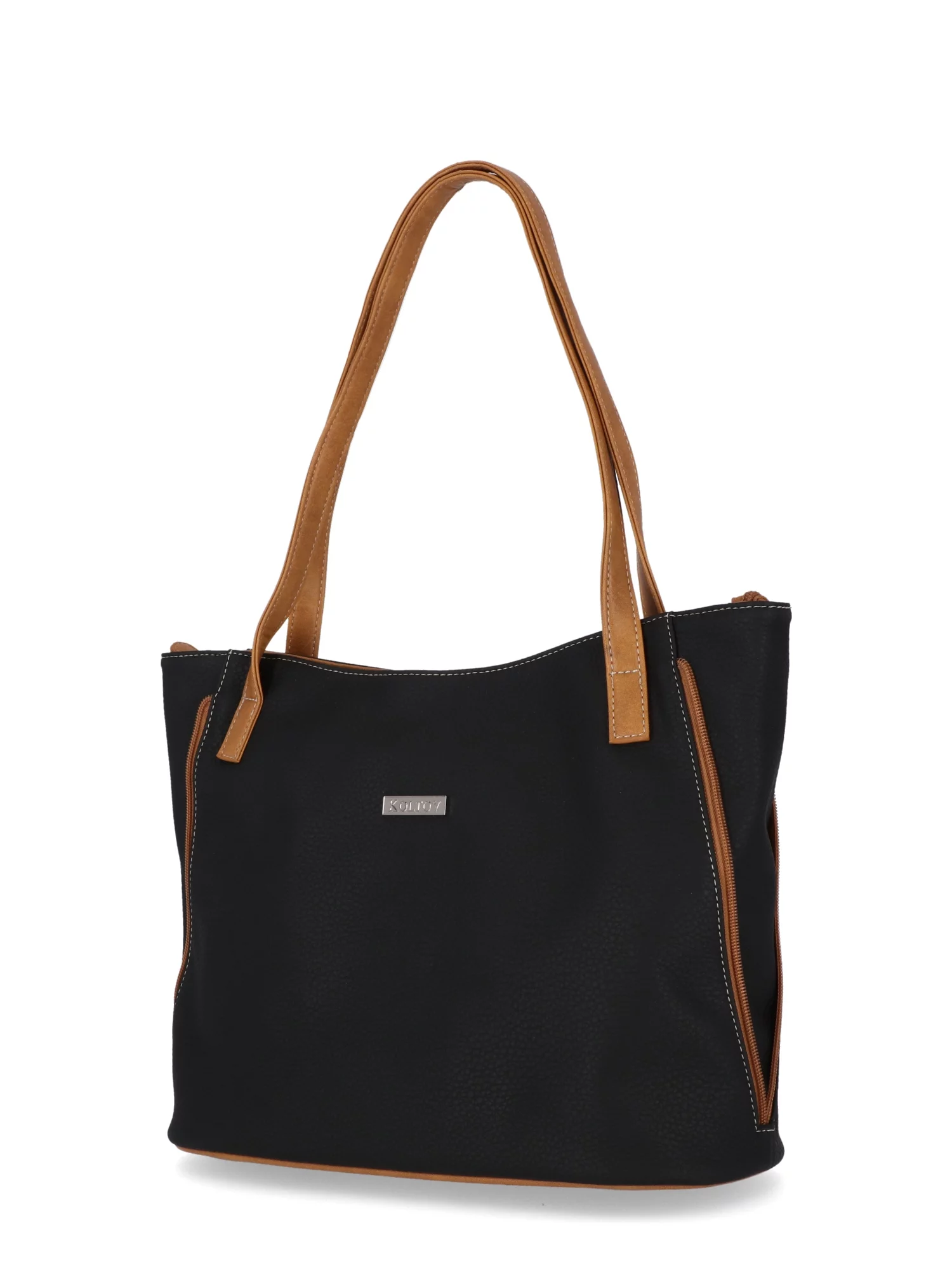 Koltov Vegan Leather Emily East West Tote with Willow Wallet, Black