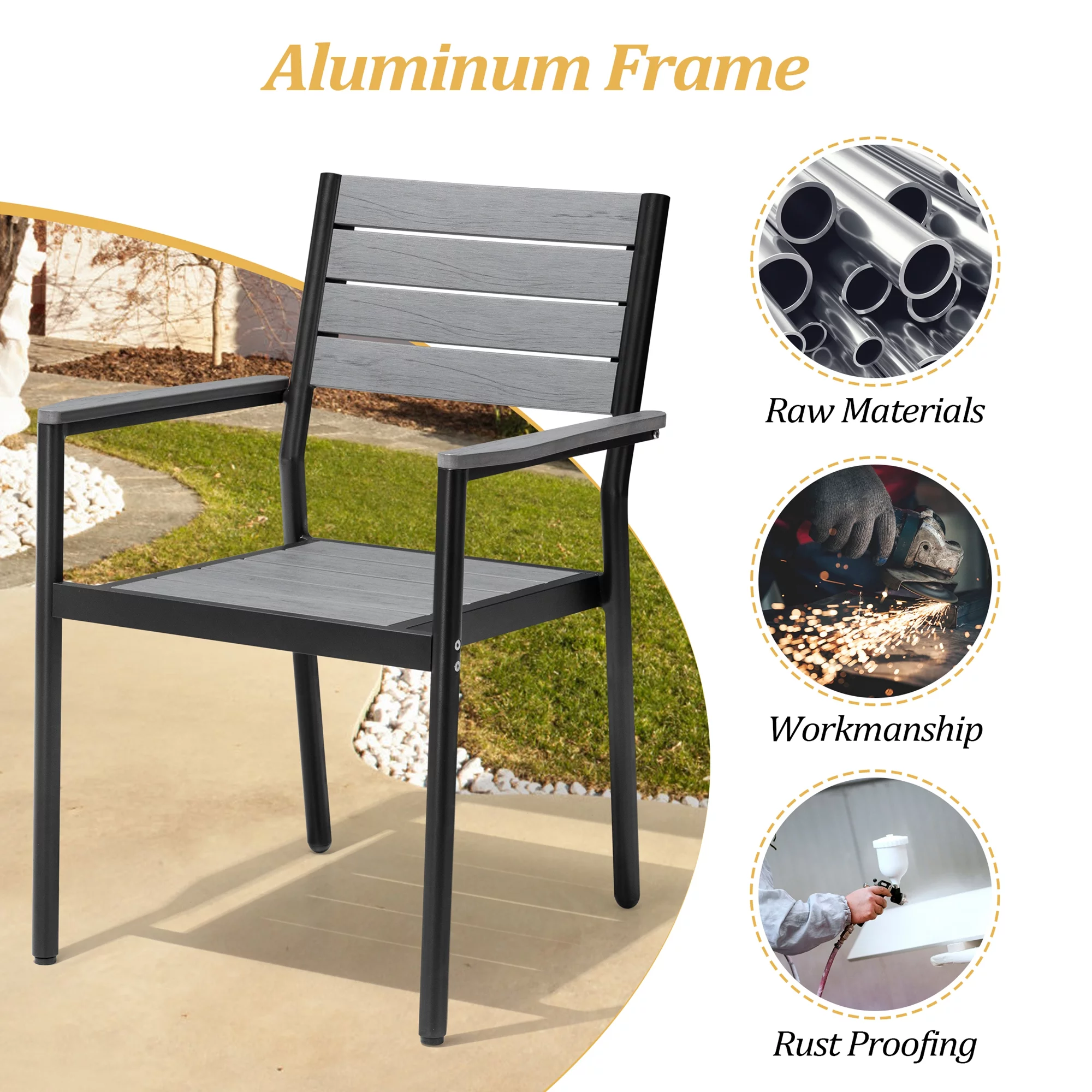 Pellebant 9 Pcs Gray Patio Set 8 Arm Chairs 1 Table with Umbrella Hole