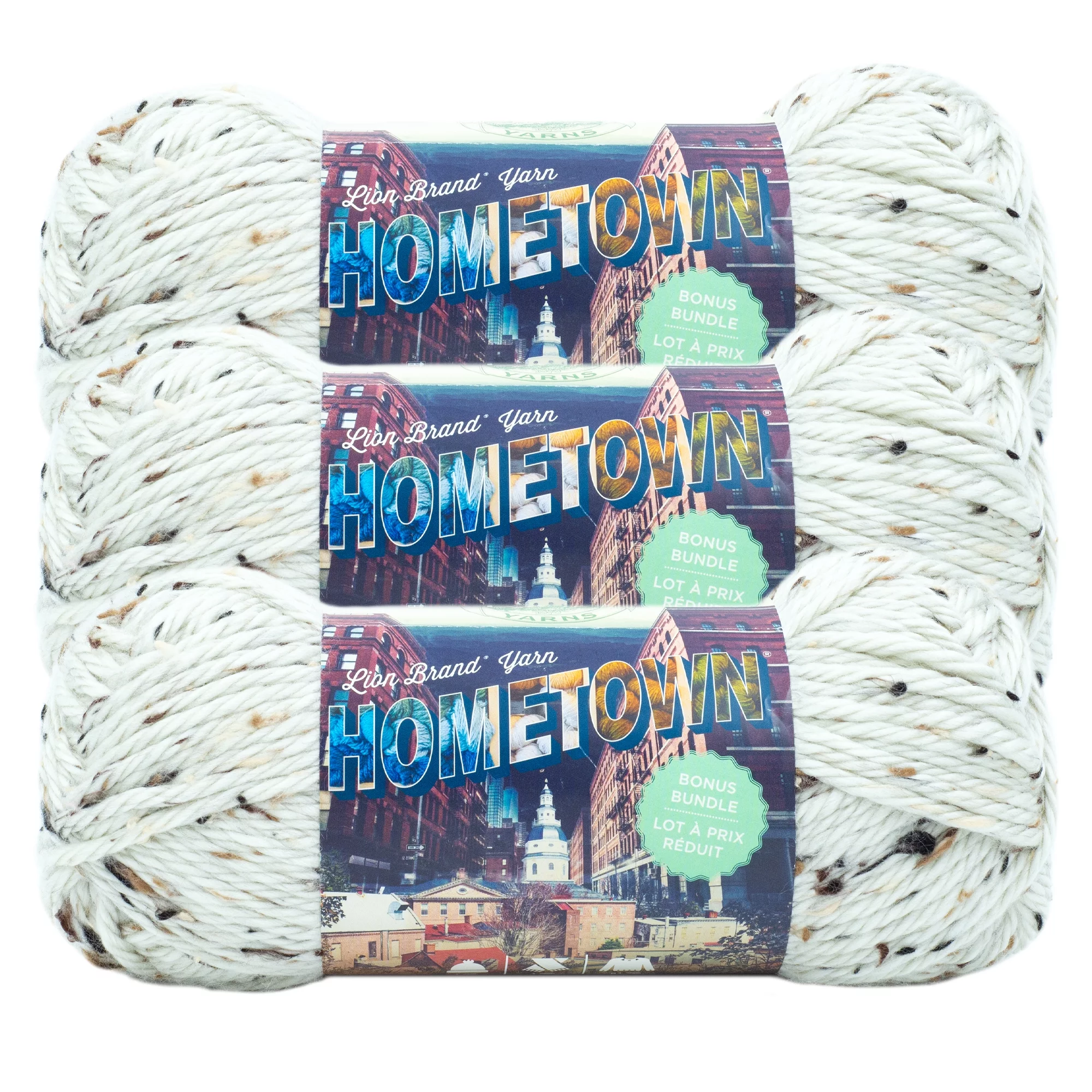 Lion Brand Yarn Hometown Bonus Bundle Aspen Tweed Basic Super Bulky Acrylic Multi-Color Yarn 3 Pack