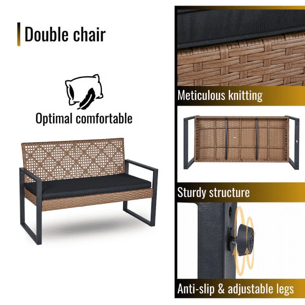 Zoeye 4-Piece Metal Frame Wicker Home Brown Patio Furniture Set