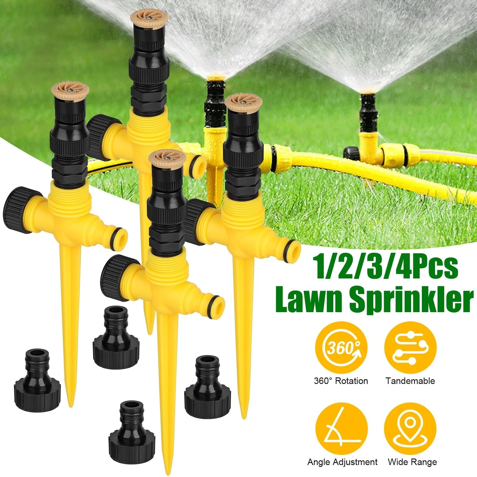 1-4x 360° Garden Lawn Sprinkler System Automatic Grass Watering Spray Irrigation