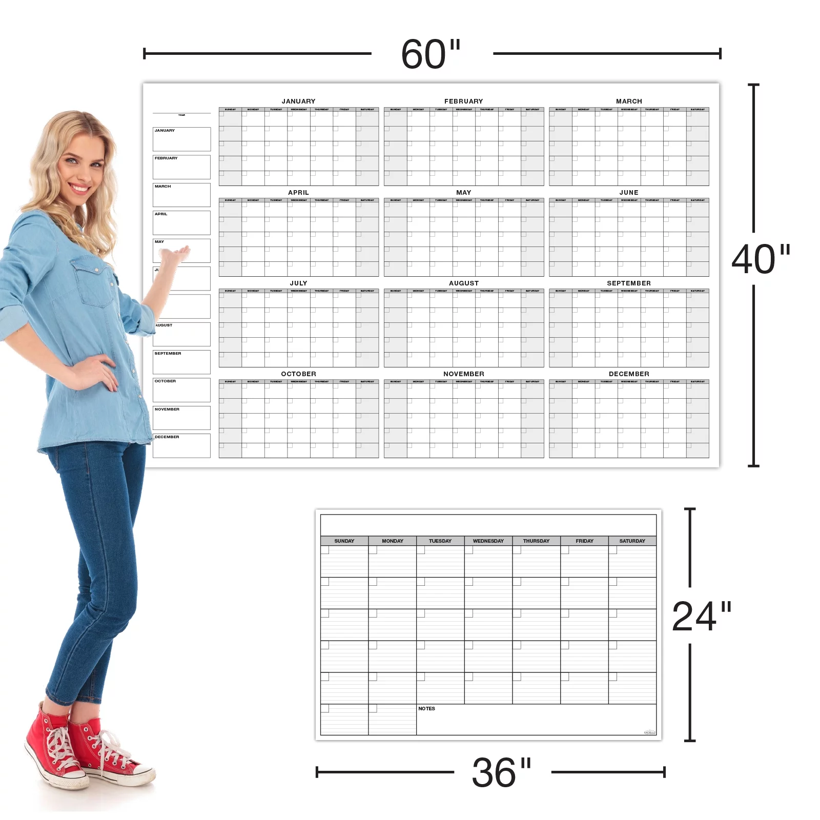 Excello Global Products Giant Dry Erase Laminated Calendar for Wall Yearly Monthly 40