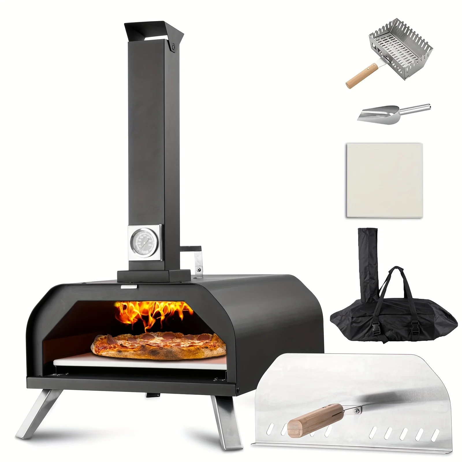 RHYFJJUI2 1PC 13 inch Outdoor Pizza Oven, Wood Pellet Burning Pizza Oven with Thermometer, Multipurpose Portable Pizza Oven for Backyard, Patio Wood Burning Fire Pit,