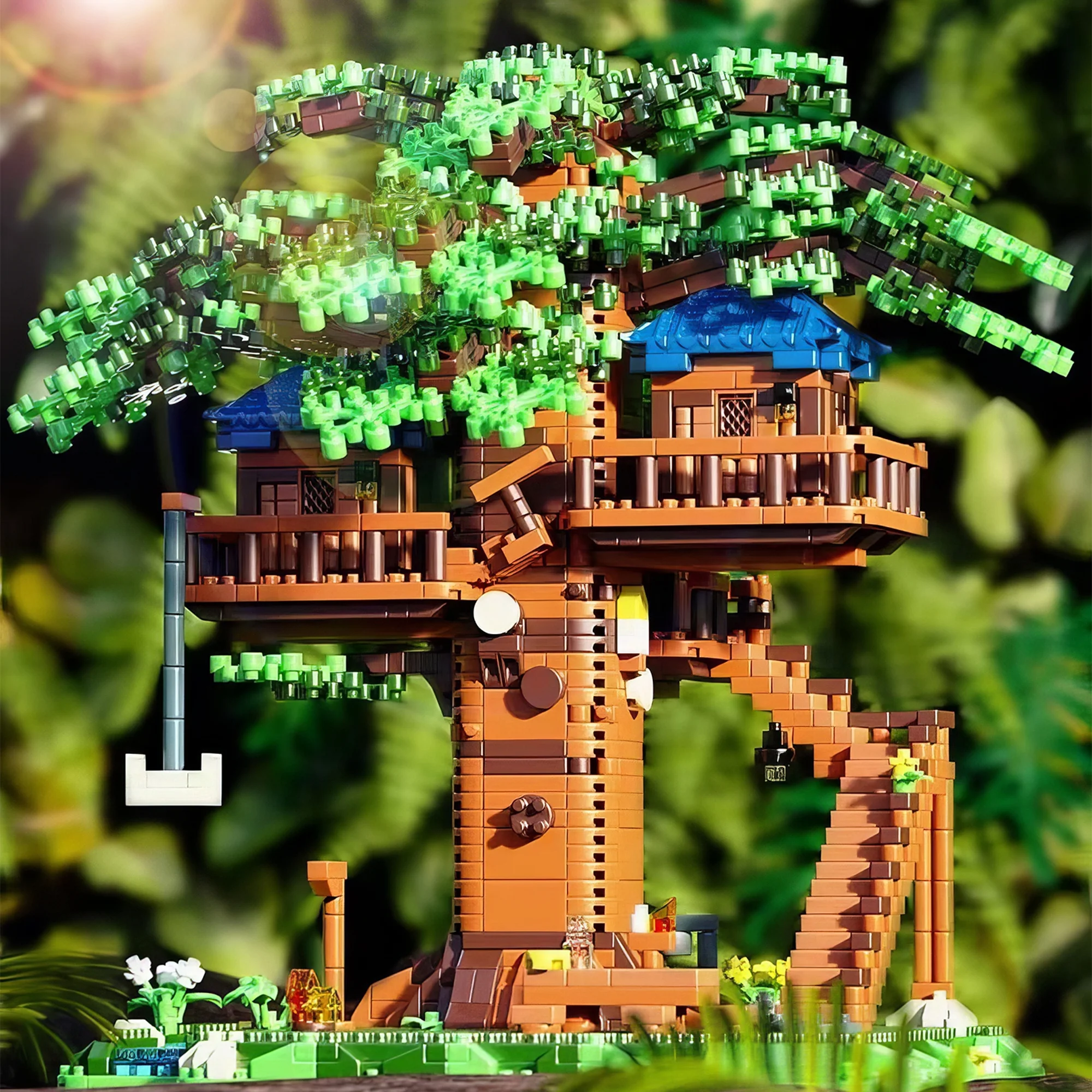 HI-REEKE Forest Building Block Set Tree House Building Kit Toy for Kid Adult Green